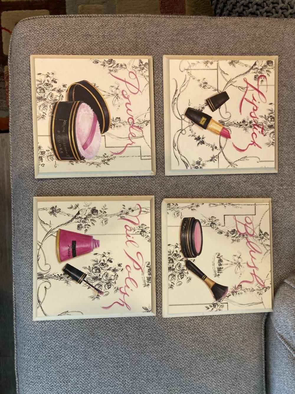 Bed Bath & Beyond Pink & Cream Cosmetic Wall Art Set